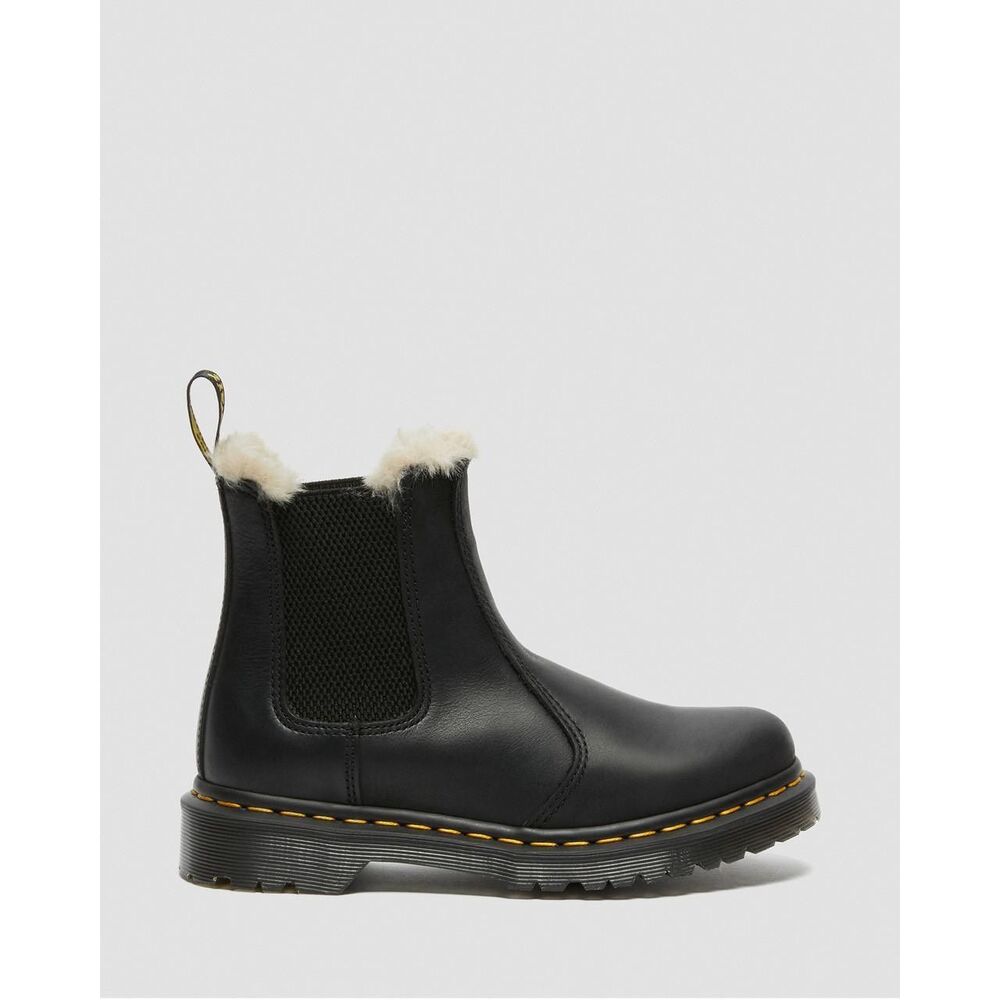 Dr. Martens Black Ankle Boots with White Fur Trim